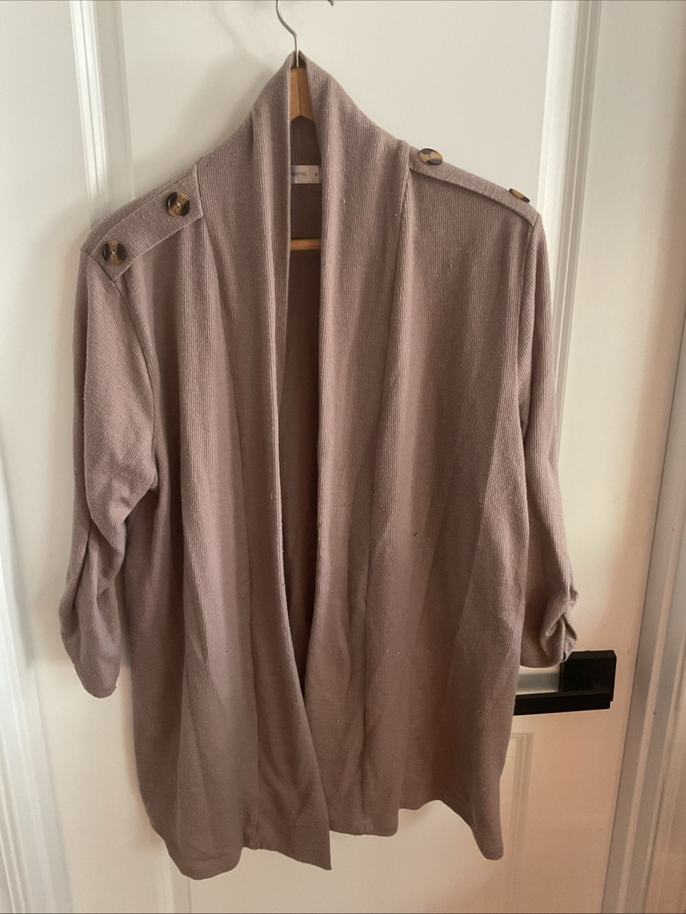 Gemma & Olivia - Open-Front Cardigan with Shoulder Epaulets - Mauve - Ladies XL